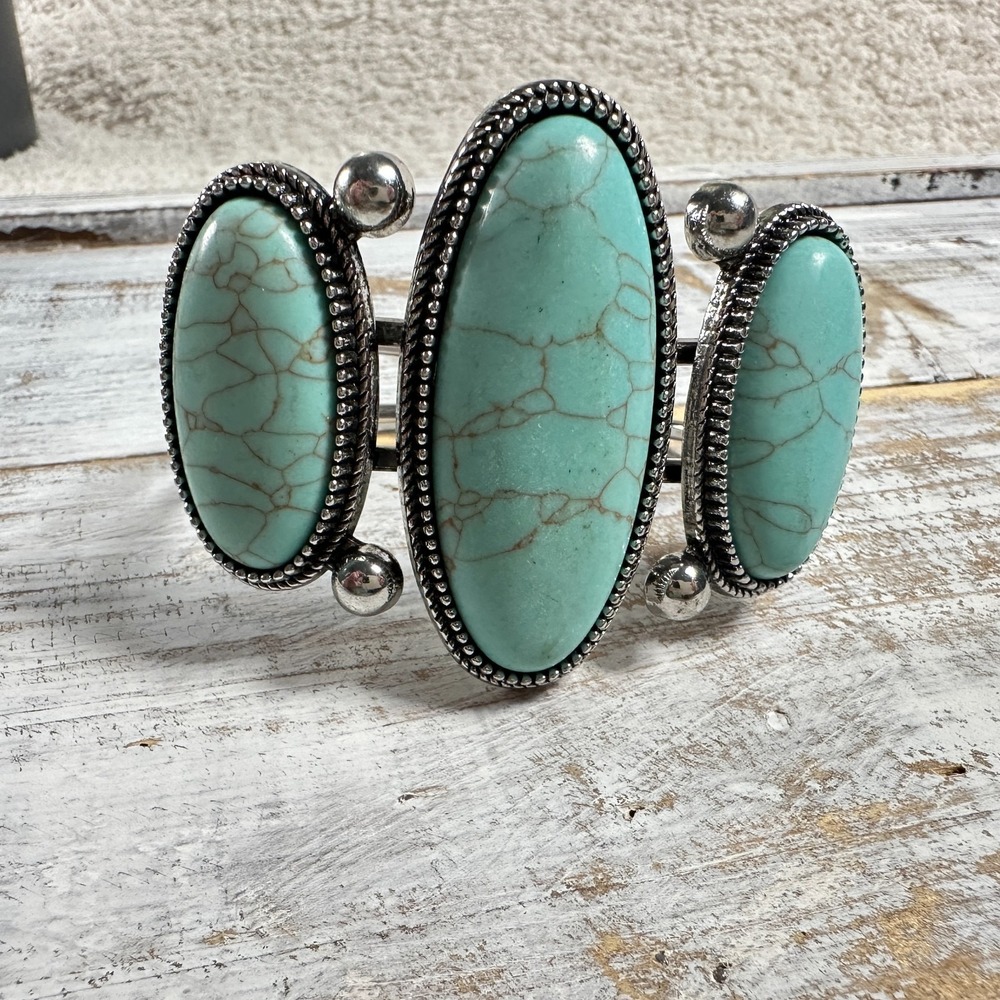 Plunder Turquoise Hinged Bangle Statement Bracelet - image 4